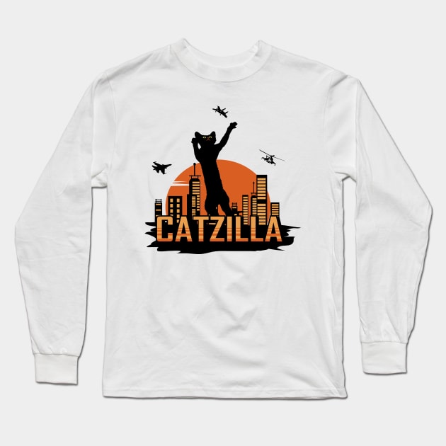 Catzilla Long Sleeve T-Shirt by IDesign23